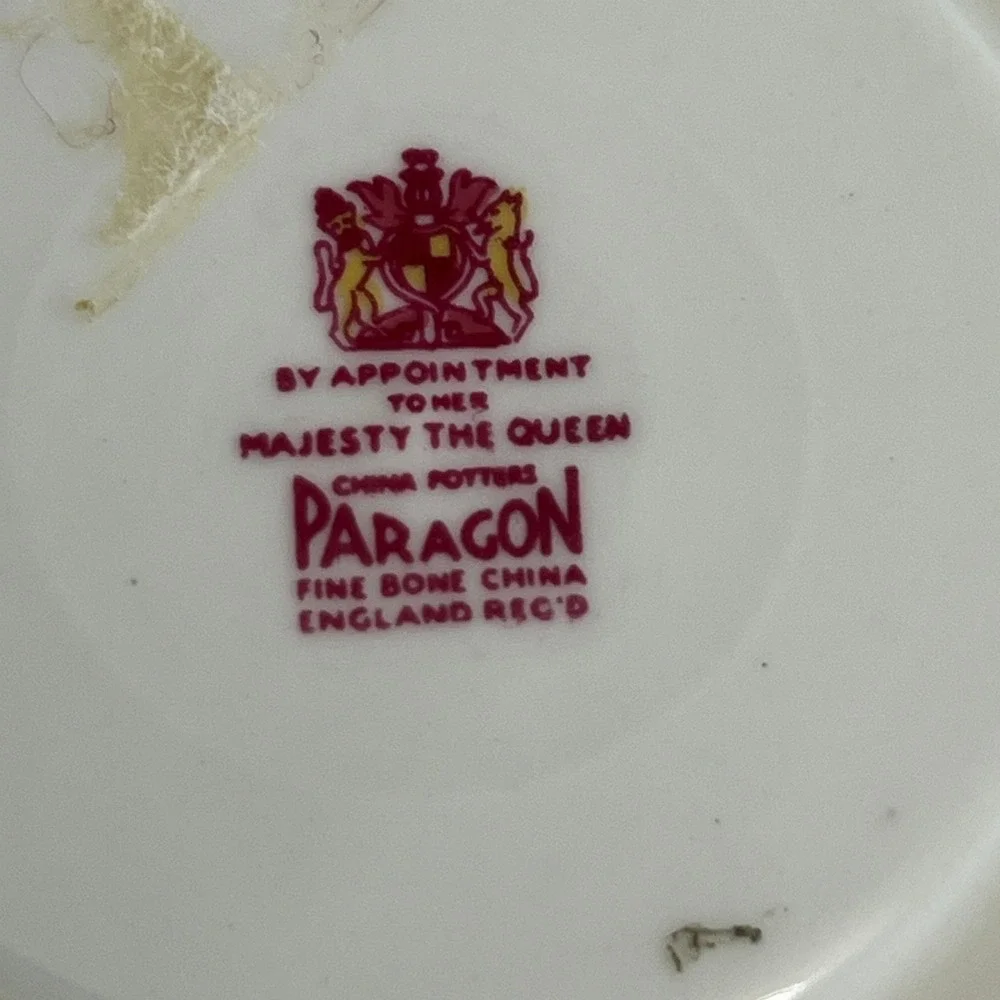 Vtg Paragon‎ Fine Bone China Teacup Saucer Set Maroon Gold Fruit England Tea Cup